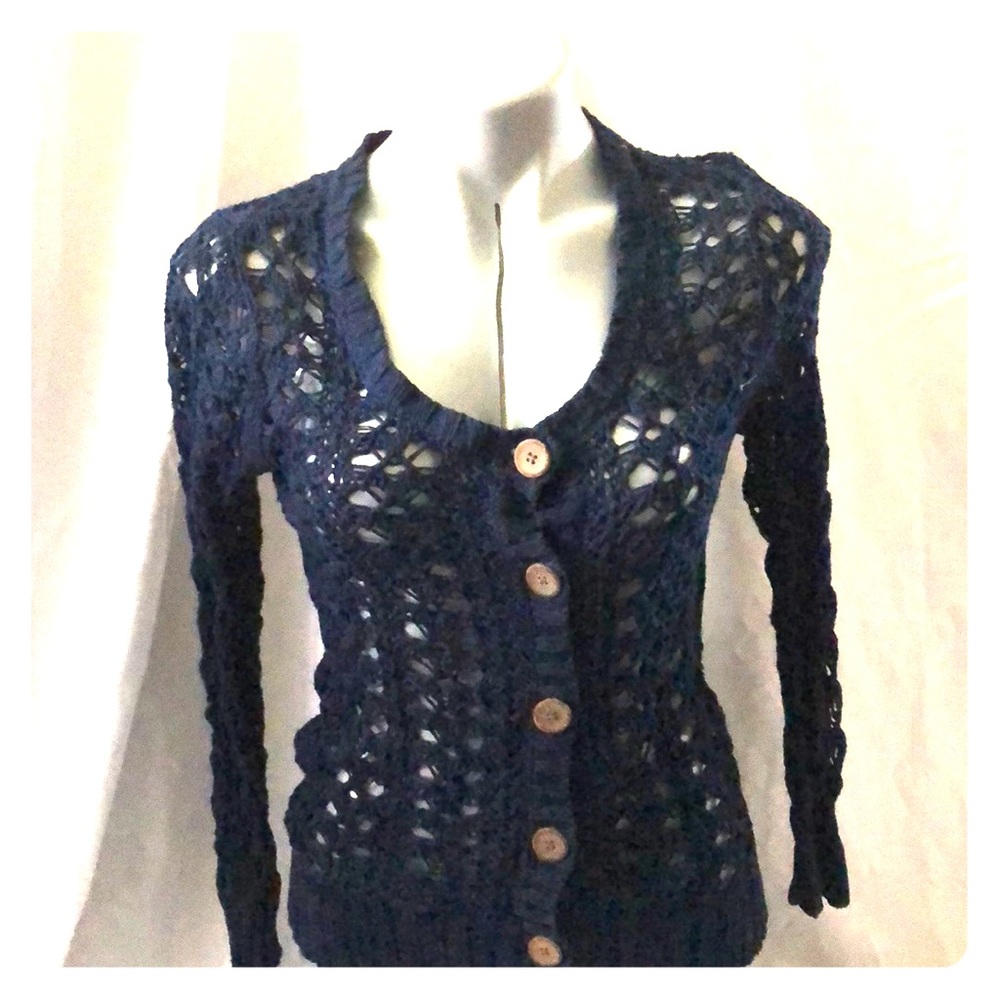 Knitted, navy blue, button down dressy